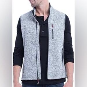 Orvis Mens Fleece vest Full Zip Gray side pockets logo drawstring